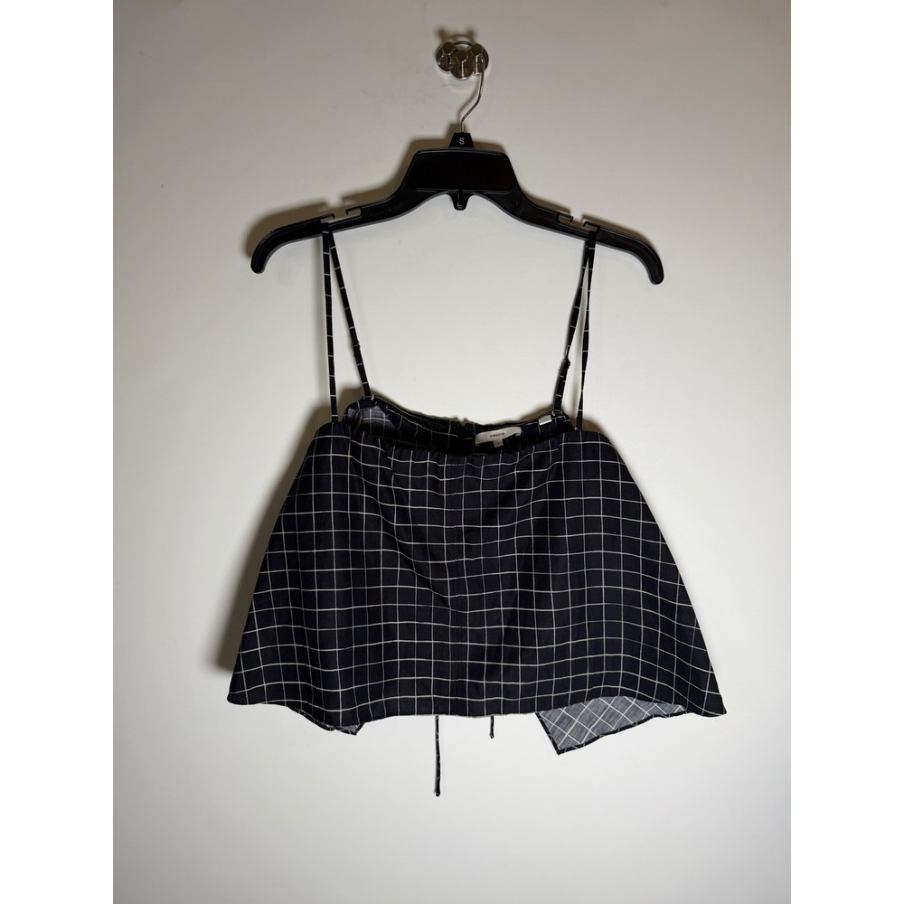 Vince Black Windowpane Grid Cotton Linen Camisole Tie Back Top Size 6